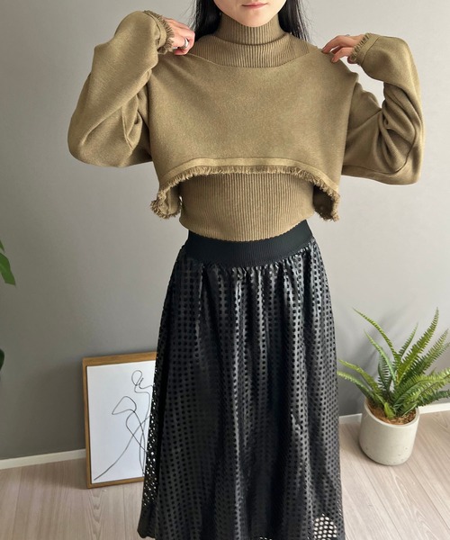 Jewelobe(ジュエローブ)の「ショートボレロ×ハイネックノースリニット アンサンブル(ニット/セーター・レディース・アイボリー/ブラック/カーキ・FREE)」の8枚目の写真