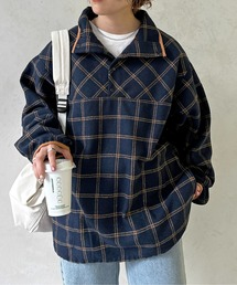 起毛チェックスタンドネックスナッププルオーバー