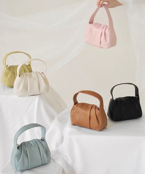 mellowneon(メロウネオン)の「2wayギャザーバッグ(ハンドバッグ・レディース・アイボリー/ブラック/ミント/ピンク/ブラウン/ブルー・FREE)」の6枚目の写真