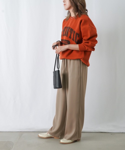 LUCA/LADY LUCK LUCA（ルカ/レディラックルカ）の「LC/LLL ロゴニットオーバーサイズプルオーバー / ボリューム袖カレッジロゴビックスウェット（ニット/セーター・レディース・オレンジ/オフホワイト/チャコールグレー・FREE）」の7枚目の写真