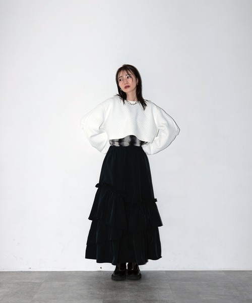 HERENCIA(ヘレンチア)の「キルティング クロップド カットソー(スウェット・レディース・オフホワイト/ブラック・FREE)」の13枚目の写真