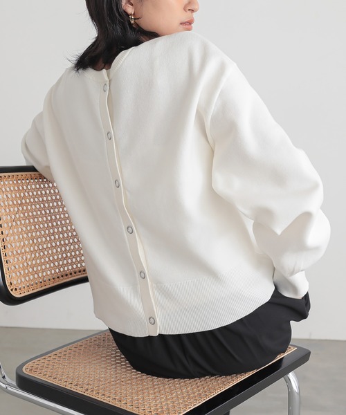 セール】[新色追加]スウェットライクスナップボタンニットミドル