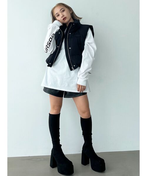 EMODA（エモダ）の「フロントロゴオーバーTシャツ（Tシャツ/カットソー・レディース・ホワイト/パープル/ブラック・FREE）」の6枚目の写真