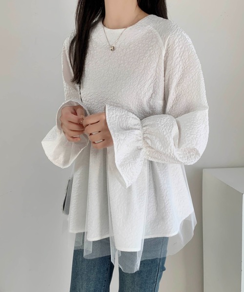 emi+（エミプラス）の「ふくれジャガードチュールドッキングペプラムブラウス（シャツ/ブラウス・レディース・ホワイト/モカ/ブラック・M/L）」の18枚目の写真