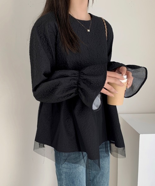 emi+（エミプラス）の「ふくれジャガードチュールドッキングペプラムブラウス（シャツ/ブラウス・レディース・ホワイト/モカ/ブラック・M/L）」の11枚目の写真