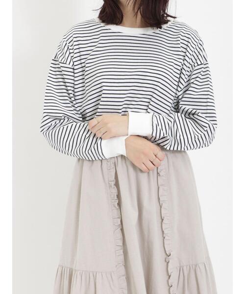 Samansa Mos2（サマンサ モスモス）の「柄アソートロングTシャツ（Tシャツ/カットソー・レディース・ネイビー/オフホワイト/ブラック・F）」の3枚目の写真