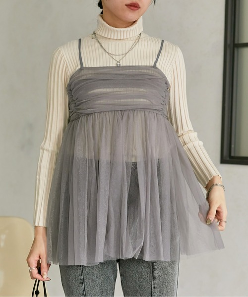 Thevon（ゼボン）の「ラメチュールキャミチュニック（シャツ/ブラウス・レディース・チャコールグレー/アイボリー/ピンクベージュ・FREE）」の15枚目の写真