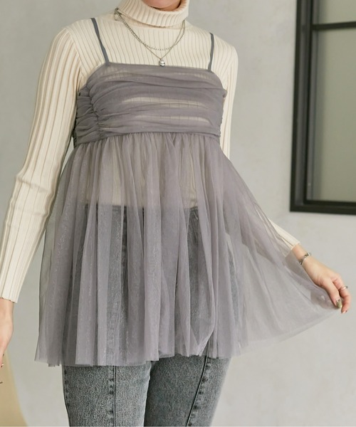 Thevon（ゼボン）の「ラメチュールキャミチュニック（シャツ/ブラウス・レディース・チャコールグレー/アイボリー/ピンクベージュ・FREE）」の10枚目の写真