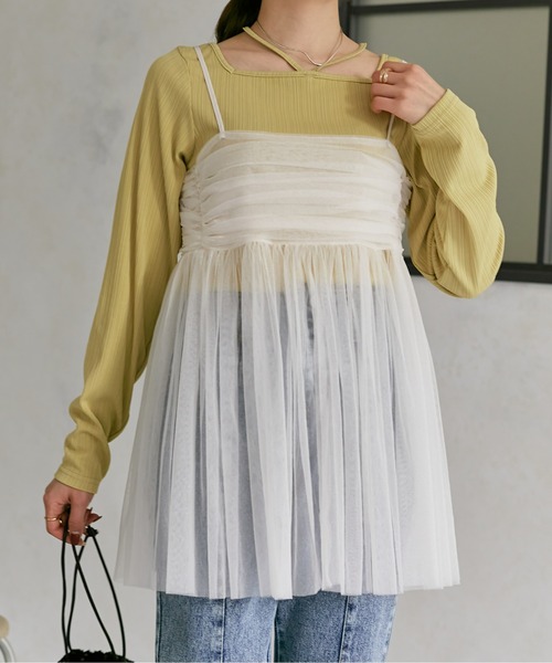 Thevon（ゼボン）の「ラメチュールキャミチュニック（シャツ/ブラウス・レディース・チャコールグレー/アイボリー/ピンクベージュ・FREE）」の5枚目の写真