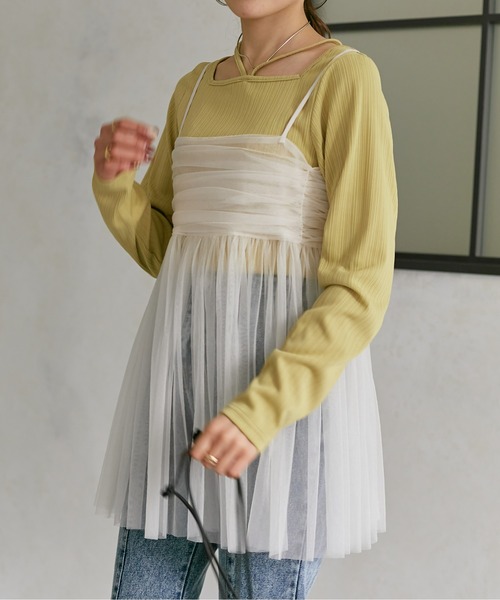 Thevon（ゼボン）の「ラメチュールキャミチュニック（シャツ/ブラウス・レディース・チャコールグレー/アイボリー/ピンクベージュ・FREE）」の4枚目の写真