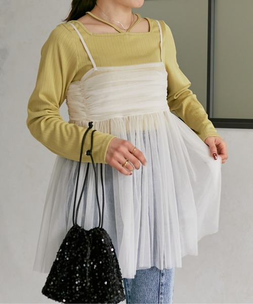 Thevon（ゼボン）の「ラメチュールキャミチュニック（シャツ/ブラウス・レディース・チャコールグレー/アイボリー/ピンクベージュ・FREE）」の7枚目の写真