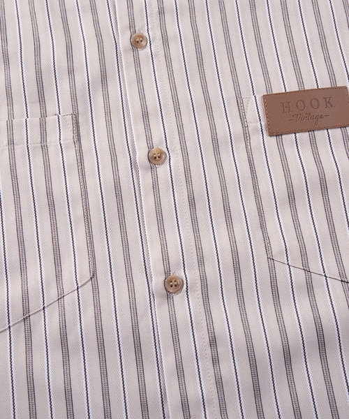 HOOK（フック）の「HOOK -original-　古着風ストライプ総柄ビッグシャツ（シャツ/ブラウス・メンズ・ライトグリーン/ベージュ/ブラック/ホワイト/ネイビー/ブルー/ダークベージュ/グリーン/ピンク・M/XL/L）」の18枚目の写真