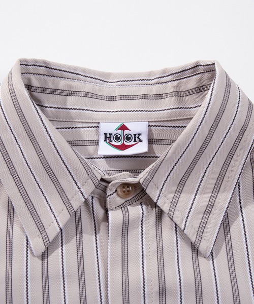 HOOK（フック）の「HOOK -original-　古着風ストライプ総柄ビッグシャツ（シャツ/ブラウス・メンズ・ライトグリーン/ベージュ/ブラック/ホワイト/ネイビー/ブルー/ダークベージュ/グリーン/ピンク・M/XL/L）」の20枚目の写真