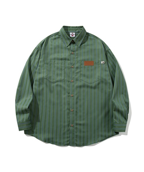 HOOK -original- 古着風ストライプ総柄ビッグシャツ（シャツ/ブラウス