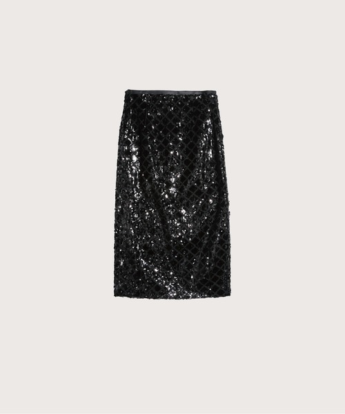 LA POMME petit(ラポミ・プチ)の「オールブラックビーズシャイニングスカート All Black Beads Shinning Skirt(スカート・レディース・ブラック・MEDIUM)」の1枚目の写真