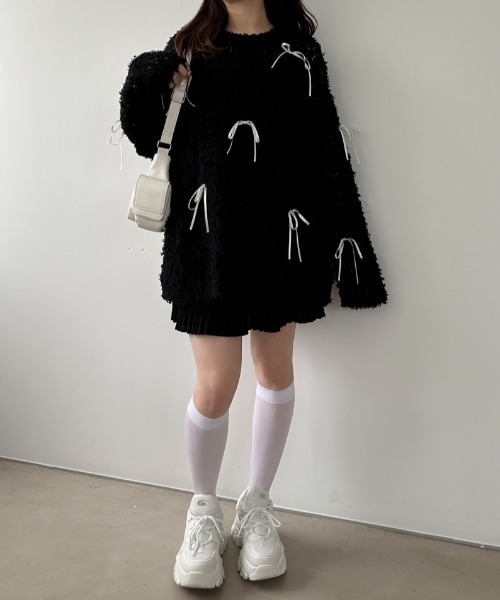OLIVE des OLIVE(オリーブデオリーブ)の「ゆるたぽメッシュニット 1041050180(ニット/セーター・レディース・オフホワイト/ブラック/ブルー・FREE)」の11枚目の写真