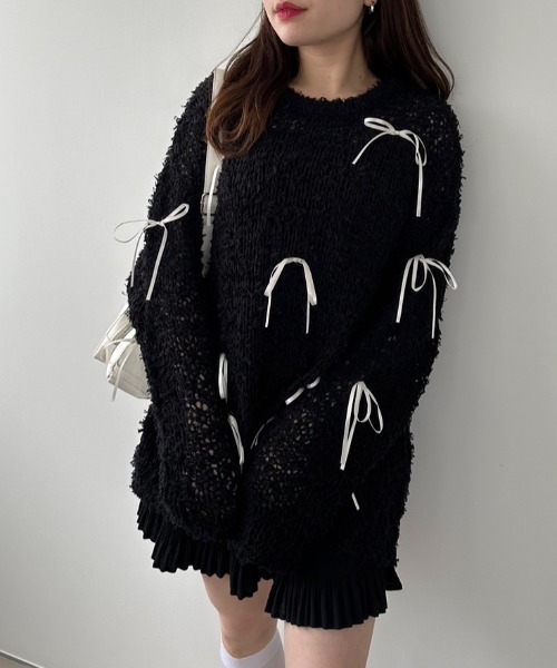 OLIVE des OLIVE(オリーブデオリーブ)の「ゆるたぽメッシュニット 1041050180(ニット/セーター・レディース・オフホワイト/ブラック/ブルー・FREE)」の7枚目の写真