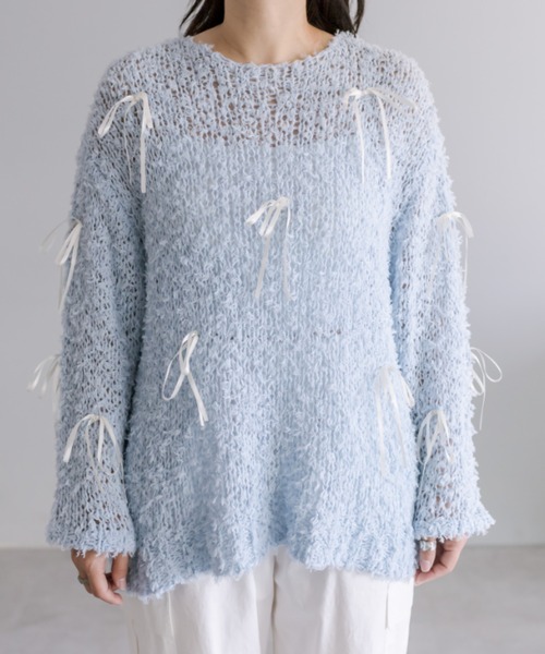 OLIVE des OLIVE(オリーブデオリーブ)の「ゆるたぽメッシュニット 1041050180(ニット/セーター・レディース・オフホワイト/ブラック/ブルー・FREE)」の13枚目の写真