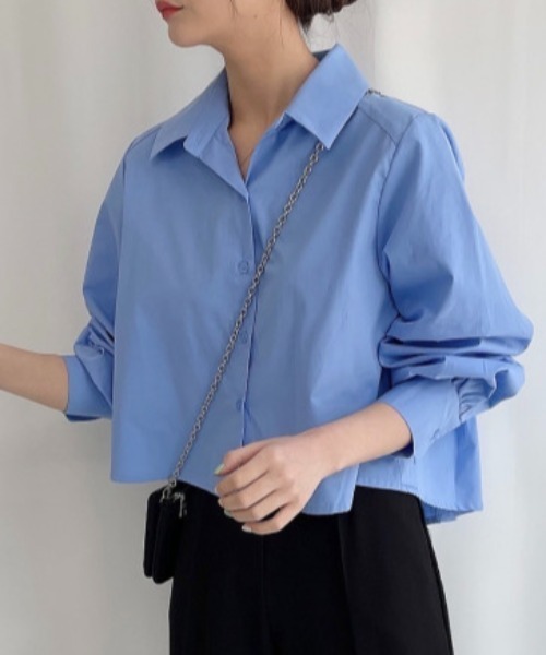 GEMEDA(ジェメダ)の「バックプリーツショートシャツブラウス(シャツ/ブラウス・レディース・ホワイト/ブラック/ライトブルー・M)」の14枚目の写真