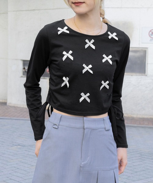 3.3 Field Trip (3.3フィールドトリップ)の「3.3 Field Trip/リボンドロスト長袖Tシャツ 2103078(Tシャツ/カットソー・レディース・ホワイト/ブラック/ブルー・FREE)」の2枚目の写真