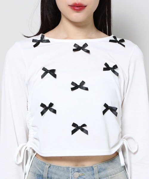 3.3 Field Trip (3.3フィールドトリップ)の「3.3 Field Trip/リボンドロスト長袖Tシャツ 2103078(Tシャツ/カットソー・レディース・ホワイト/ブラック/ブルー・FREE)」の4枚目の写真