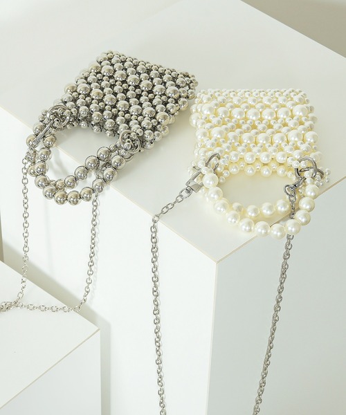 Kana（カナ）の「2WAY ビーズ スクエア ミニ ハンドバッグ コンパクト 結婚式 お呼ばれ オケージョン（ハンドバッグ・レディース・シルバー/アイボリー/ブラック・フリー）」の8枚目の写真