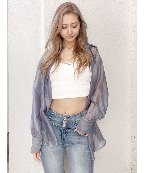 GYDA（ジェイダ）の「ラメワッシャーボリュームスリーブオーバーシャツ（シャツ/ブラウス・レディース・グレー/オフホワイト・FREE）」の20枚目の写真