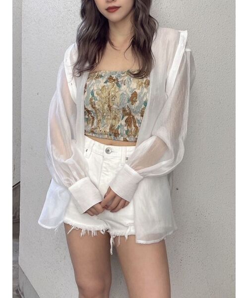 GYDA（ジェイダ）の「ラメワッシャーボリュームスリーブオーバーシャツ（シャツ/ブラウス・レディース・グレー/オフホワイト・FREE）」の5枚目の写真