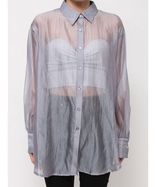 GYDA（ジェイダ）の「ラメワッシャーボリュームスリーブオーバーシャツ（シャツ/ブラウス・レディース・グレー/オフホワイト・FREE）」の9枚目の写真