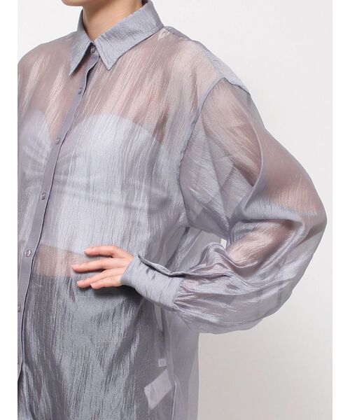 GYDA（ジェイダ）の「ラメワッシャーボリュームスリーブオーバーシャツ（シャツ/ブラウス・レディース・グレー/オフホワイト・FREE）」の13枚目の写真