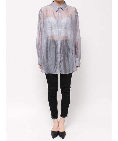 GYDA（ジェイダ）の「ラメワッシャーボリュームスリーブオーバーシャツ（シャツ/ブラウス・レディース・グレー/オフホワイト・FREE）」の16枚目の写真