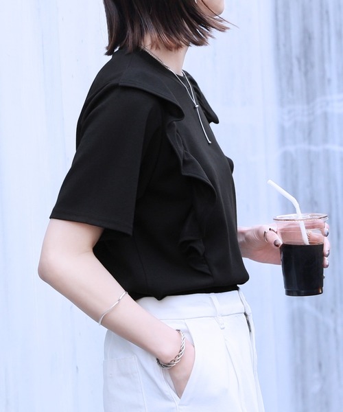 reca(レカ)の「ハニカムフリルTシャツ(Tシャツ/カットソー・レディース・ベージュ/ホワイト/ブラック・FREE)」の9枚目の写真
