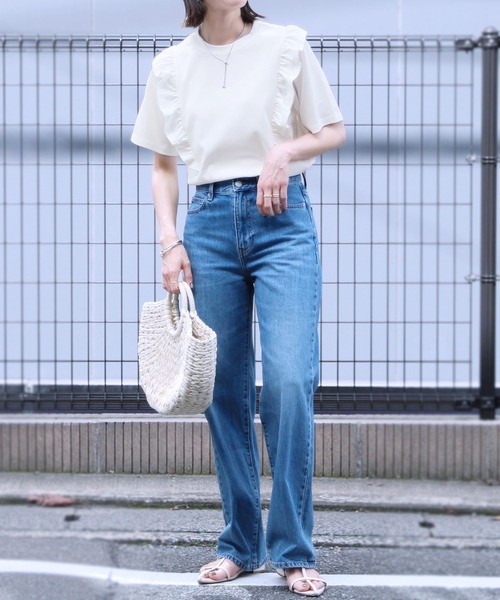 reca(レカ)の「ハニカムフリルTシャツ(Tシャツ/カットソー・レディース・ベージュ/ホワイト/ブラック・FREE)」の5枚目の写真