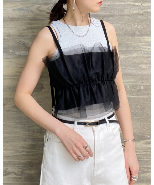 She's Closet（シーズクローゼット）の「フリルチュールビスチェキャミソール（チューブトップ・レディース・アイボリー/グレー/ブラック/グレイッシュベージュ・FREE）」の20枚目の写真