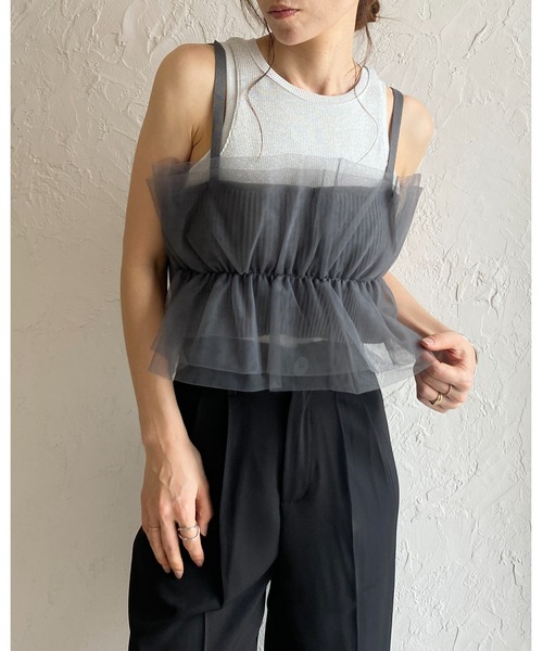 She's Closet（シーズクローゼット）の「フリルチュールビスチェキャミソール（チューブトップ・レディース・アイボリー/グレー/ブラック/グレイッシュベージュ・FREE）」の15枚目の写真