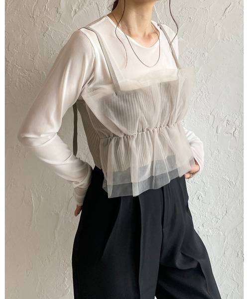 She's Closet（シーズクローゼット）の「フリルチュールビスチェキャミソール（チューブトップ・レディース・アイボリー/グレー/ブラック/グレイッシュベージュ・FREE）」の17枚目の写真