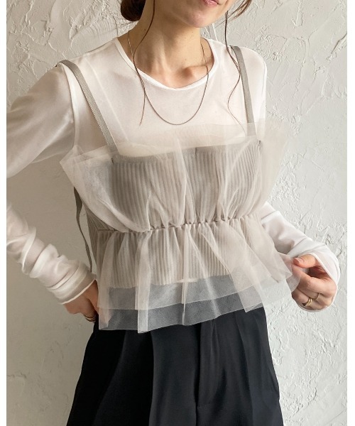 She's Closet（シーズクローゼット）の「フリルチュールビスチェキャミソール（チューブトップ・レディース・アイボリー/グレー/ブラック/グレイッシュベージュ・FREE）」の18枚目の写真