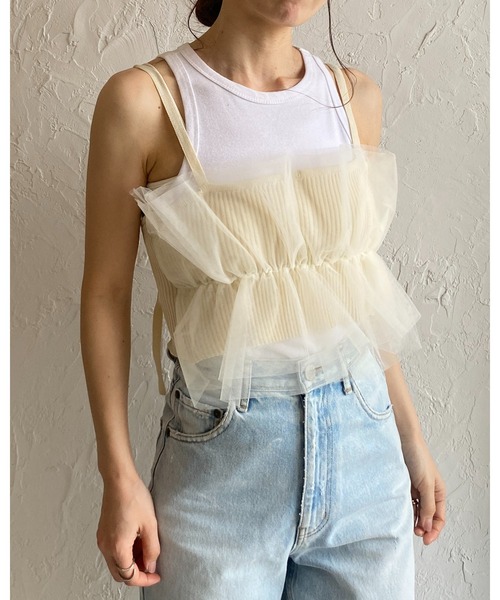 She's Closet（シーズクローゼット）の「フリルチュールビスチェキャミソール（チューブトップ・レディース・アイボリー/グレー/ブラック/グレイッシュベージュ・FREE）」の11枚目の写真