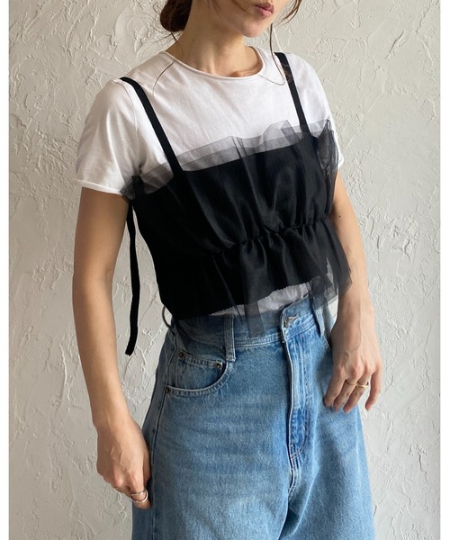 She's Closet（シーズクローゼット）の「フリルチュールビスチェキャミソール（チューブトップ・レディース・アイボリー/グレー/ブラック/グレイッシュベージュ・FREE）」の7枚目の写真