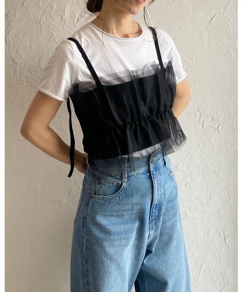 She's Closet（シーズクローゼット）の「フリルチュールビスチェキャミソール（チューブトップ・レディース・アイボリー/グレー/ブラック/グレイッシュベージュ・FREE）」の8枚目の写真