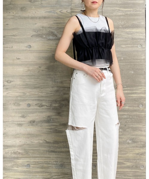 She's Closet（シーズクローゼット）の「フリルチュールビスチェキャミソール（チューブトップ・レディース・アイボリー/グレー/ブラック/グレイッシュベージュ・FREE）」の9枚目の写真