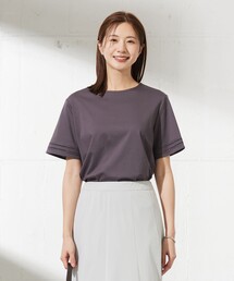 【接触冷感】コットンスムース 刺繍スリーブ カットソー