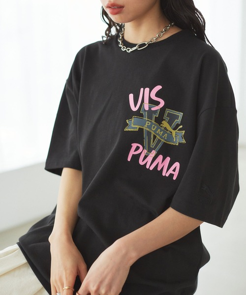 PUMA(プーマ)の「【PUMA】VIS別注 オリジナルロゴオーバーサイズTシャツ(Tシャツ/カットソー・レディース・ブラック/ホワイト系その他・L/M)」の2枚目の写真
