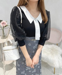 オーガンジーパフスリーブニットトップス【ZOZOTOWN限定アイテム】