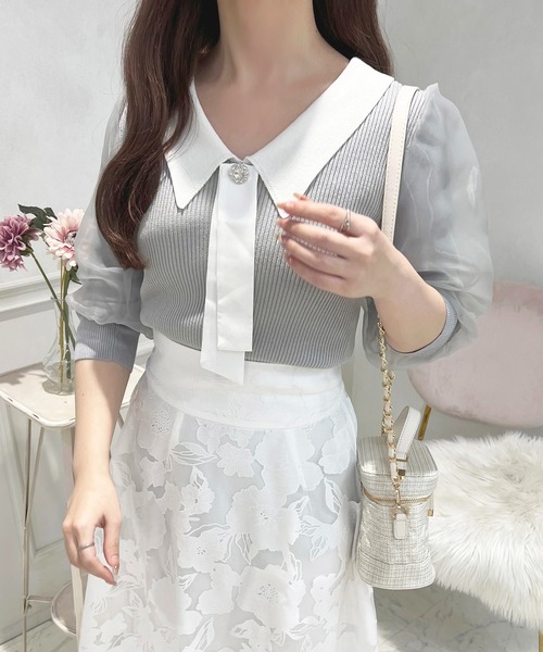 apres jour（アプレジュール）の「オーガンジーパフスリーブニットトップス【ZOZOTOWN限定アイテム】（ニット/セーター・レディース・ピンク/ブルーグレー/ブラック・フリー/X-LARGE）」の13枚目の写真