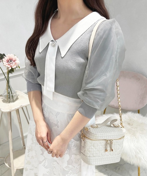 apres jour（アプレジュール）の「オーガンジーパフスリーブニットトップス【ZOZOTOWN限定アイテム】（ニット/セーター・レディース・ピンク/ブルーグレー/ブラック・フリー/X-LARGE）」の15枚目の写真