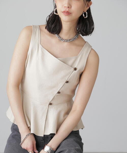 FREE'S MART（フリーズマート）の「◆麻混アシメボタンペプラムブラウス（シャツ/ブラウス・レディース・ブラウン/ライトグリーン/ベージュ・FREE）」の11枚目の写真