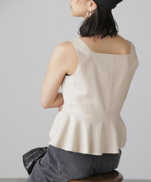 FREE'S MART（フリーズマート）の「◆麻混アシメボタンペプラムブラウス（シャツ/ブラウス・レディース・ブラウン/ライトグリーン/ベージュ・FREE）」の12枚目の写真