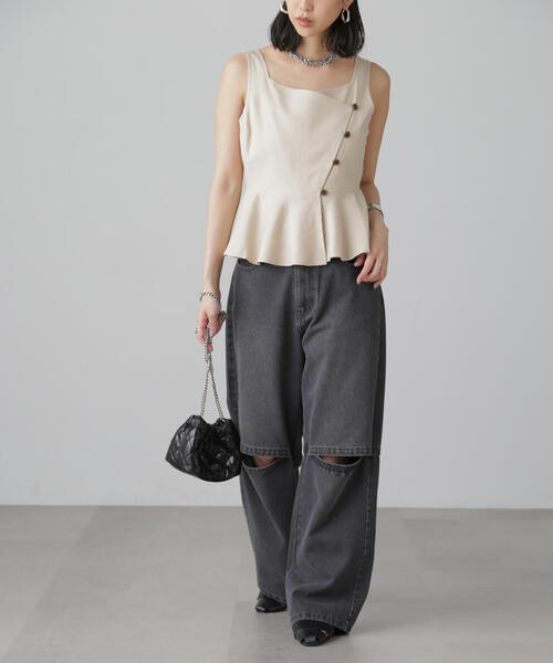 FREE'S MART（フリーズマート）の「◆麻混アシメボタンペプラムブラウス（シャツ/ブラウス・レディース・ブラウン/ライトグリーン/ベージュ・FREE）」の16枚目の写真