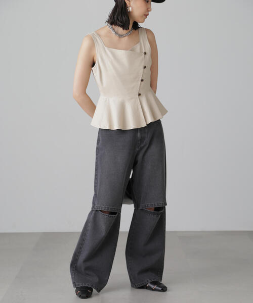 FREE'S MART（フリーズマート）の「◆麻混アシメボタンペプラムブラウス（シャツ/ブラウス・レディース・ブラウン/ライトグリーン/ベージュ・FREE）」の17枚目の写真